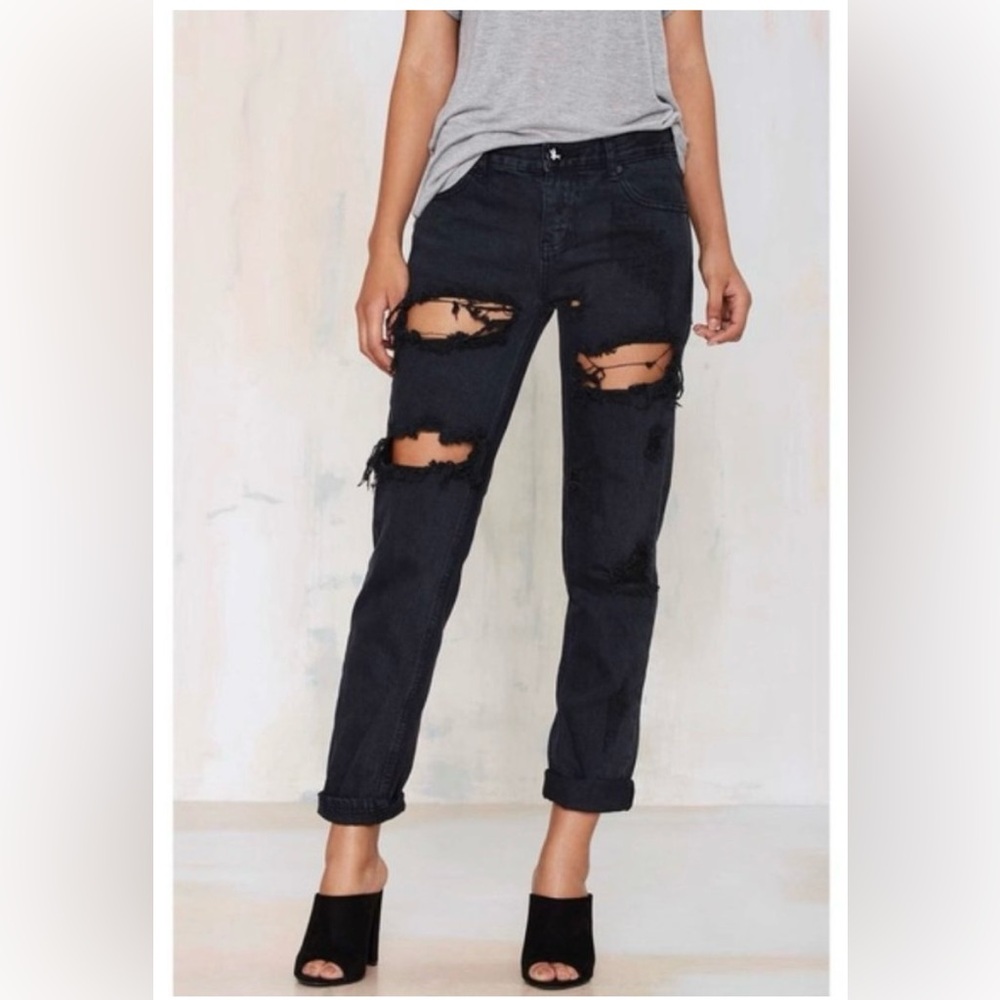 One Teaspoon Awesome Baggies Washed Black Destroyed Jeans Size 29